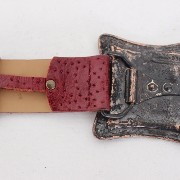 90s XXBYMEXX  red top layer leather belt large Italian buckle ceinture rouge - Picture 5 of 7